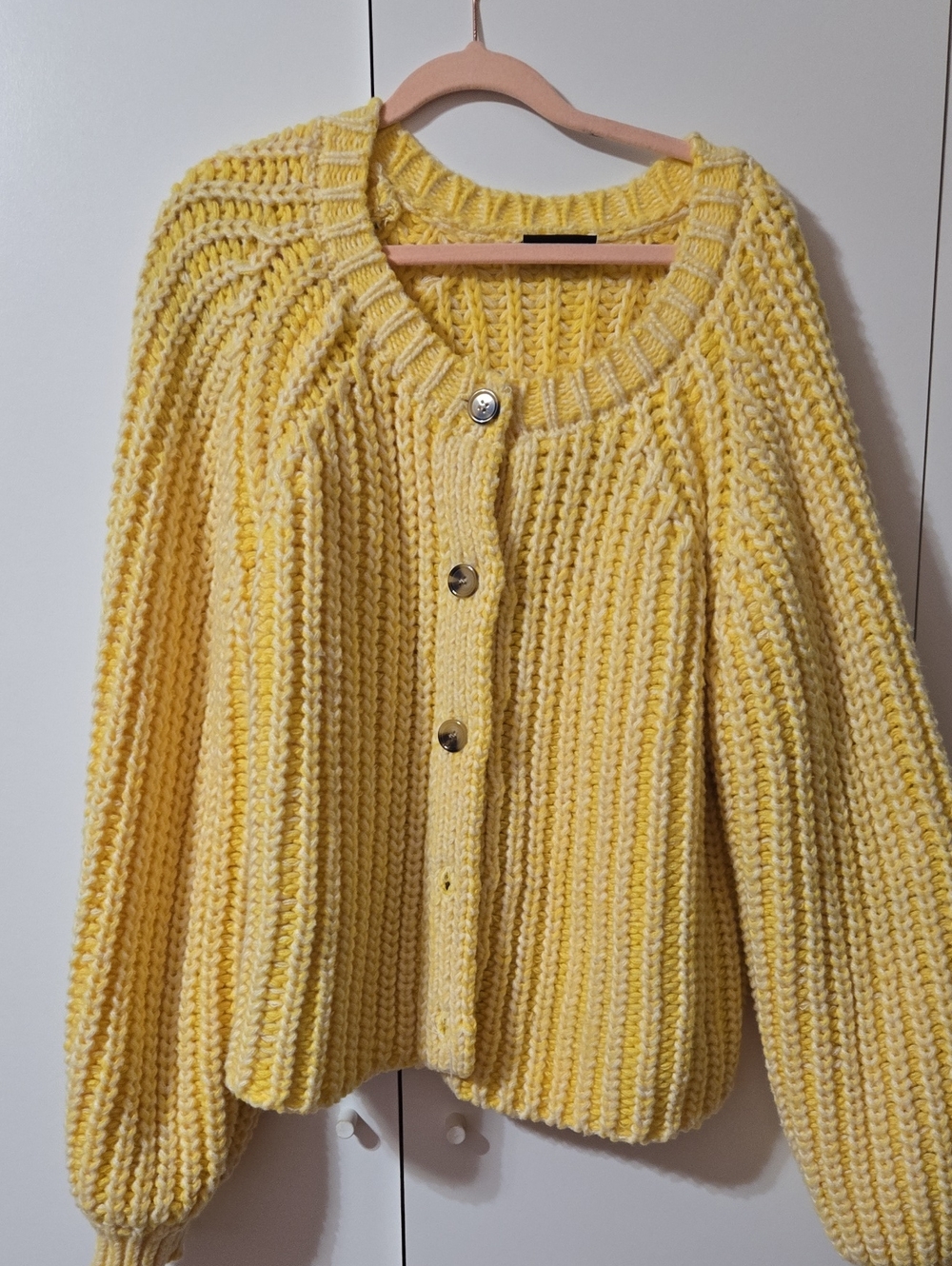 Yellow Chunky Knit Button-Front Sweater